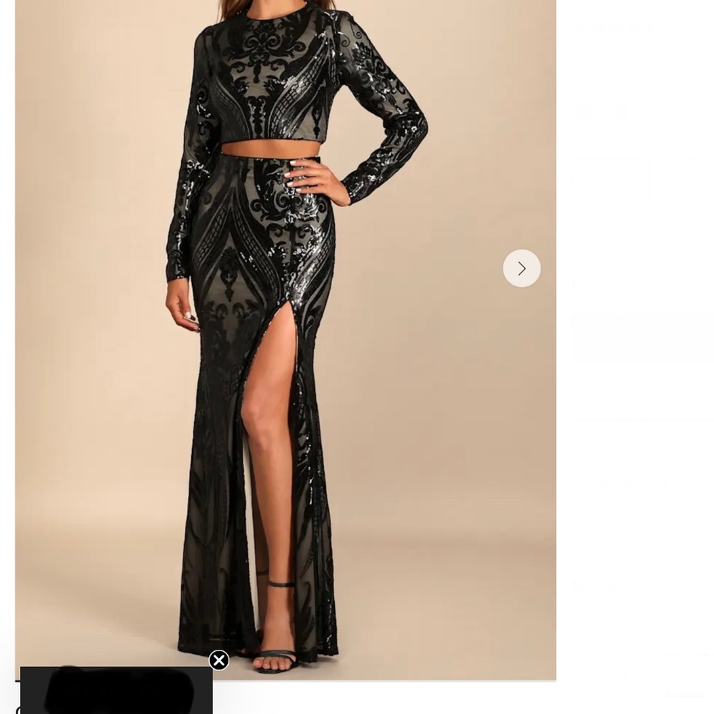 NWT Lulus Black Sequin Long Sleeve Two-Piece Maxi Dress XS